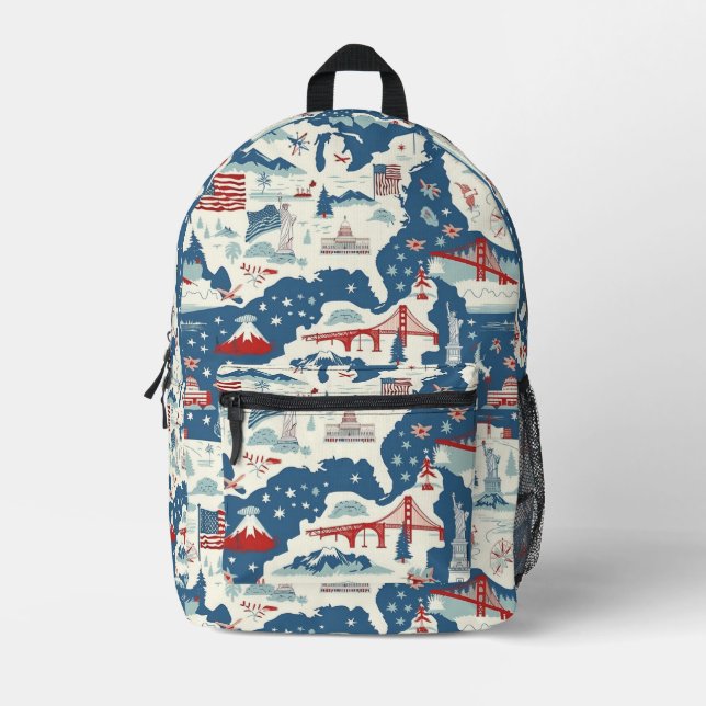 Vintage American Landmark Pattern (2) Printed Backpack (Front)