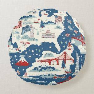 Vintage American Landmark Pattern (2) Round Cushion