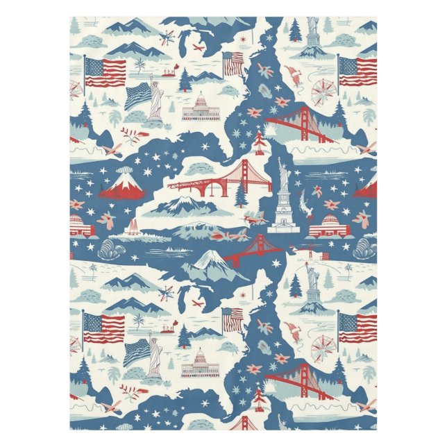 Vintage American Landmark Pattern (2) Tablecloth (Front)