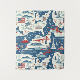 Vintage American Landmark Pattern (2) Tapestry