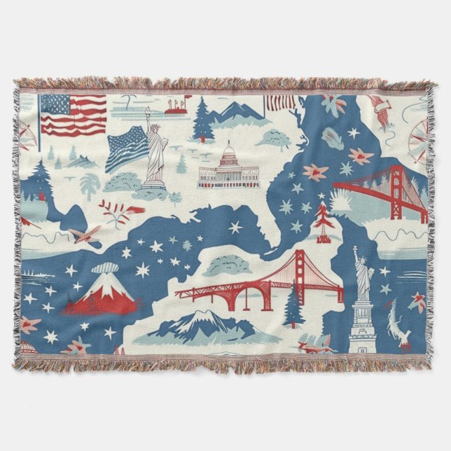 Vintage American Landmark Pattern (2) Throw Blanket (Front)