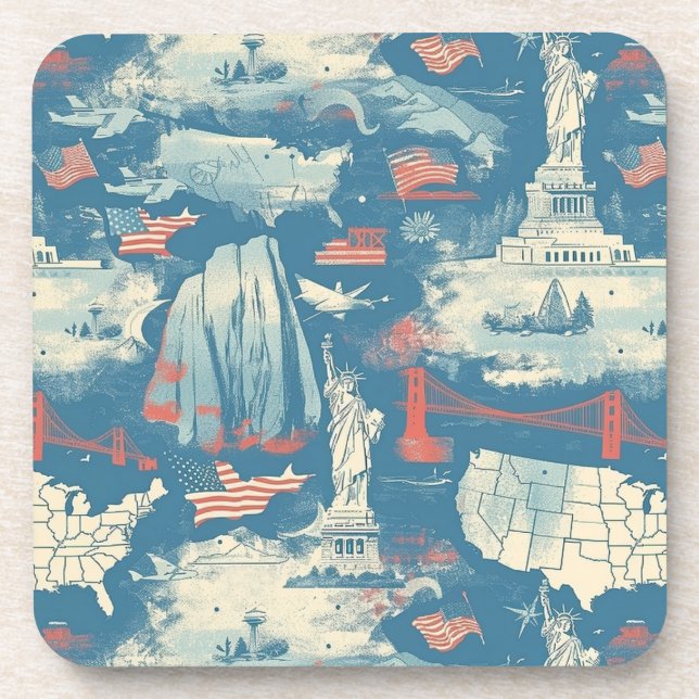 Vintage American Landmark Pattern (3) Coaster (Front)