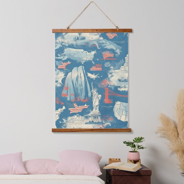 Vintage American Landmark Pattern (3) Hanging Tapestry (Bedroom)