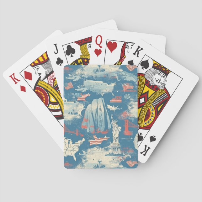 Vintage American Landmark Pattern (3) Playing Cards (Back)