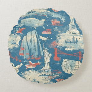Vintage American Landmark Pattern (3) Round Cushion
