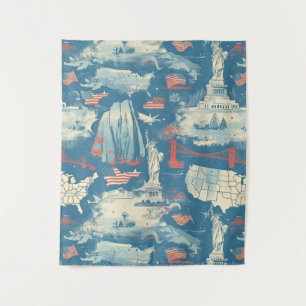Vintage American Landmark Pattern (3) Tapestry