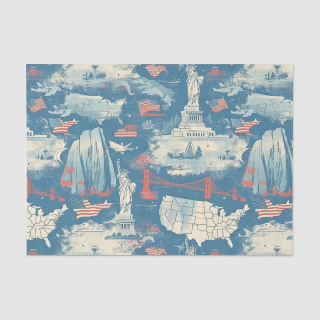 Vintage American Landmark Pattern (3) Tissue Paper (Front)