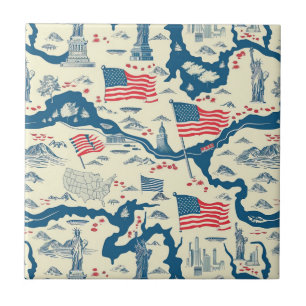 Vintage American Landmark Pattern (4) Ceramic Tile