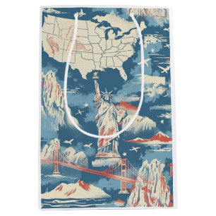 Vintage American Landmark Pattern – Liberty, USA Medium Gift Bag