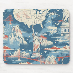 Vintage American Landmark Pattern – Liberty, USA Mouse Pad