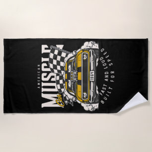 Vintage American Muscle Car Racing Flag Beach Towel