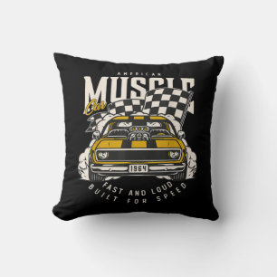 Vintage American Muscle Car Racing Flag Cushion
