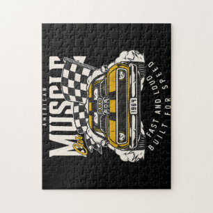 Vintage American Muscle Car Racing Flag Jigsaw Puzzle