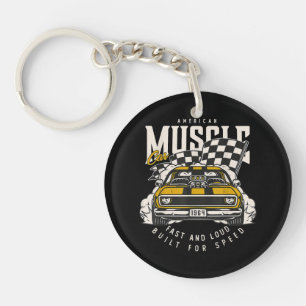 Vintage American Muscle Car Racing Flag Key Ring