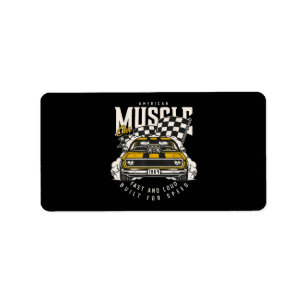 Vintage American Muscle Car Racing Flag Label