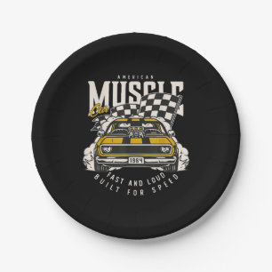 Vintage American Muscle Car Racing Flag Paper Plate