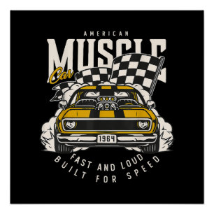 Vintage American Muscle Car Racing Flag  Poster