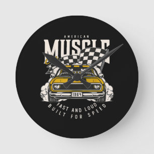 Vintage American Muscle Car Racing Flag Round Clock