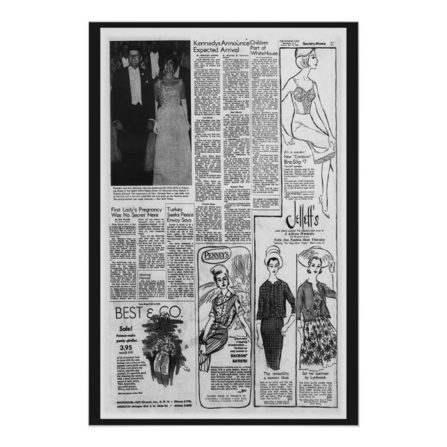 Vintage American Newspaper Kennedy 1963 Poster (Front)