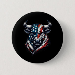 Vintage American Patriot Bull Cow 4th Of July Amer 6 Cm Round Badge