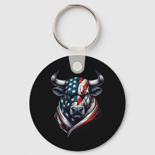 Vintage American Patriot Bull Cow 4th Of July Amer Key Ring