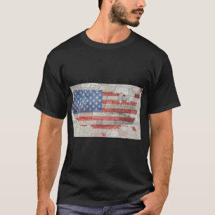 Vintage American Patriotic Map Flag On Wall T-Shirt