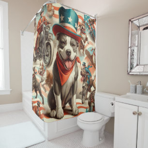 Vintage American Pit Bull Terrier Art Shower Curtain