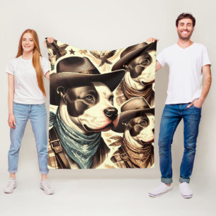 Vintage American Pit Bull Terrier Illustration Fleece Blanket