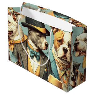 Vintage American Pit Bull Terrier Illustration Large Gift Bag