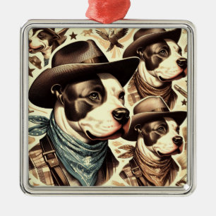 Vintage American Pit Bull Terrier Illustration Metal Ornament