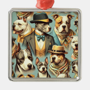 Vintage American Pit Bull Terrier Illustration Metal Ornament