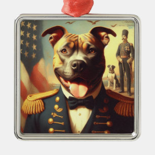 Vintage American Pit Bull Terrier Painting Metal Ornament