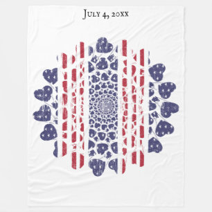 Vintage American Psychedelic Patriotic Hearts Fleece Blanket
