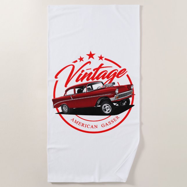 Vintage American Red Gasser Beach Towel (Front)