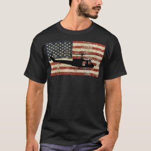 Vintage American USA Flag Huey Helicopter Military T-Shirt