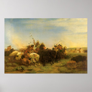 Vintage American West Art, Buffalo Hunt by Wimar Poster