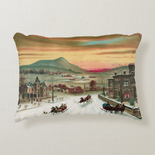 Vintage American winter scene Decorative Cushion
