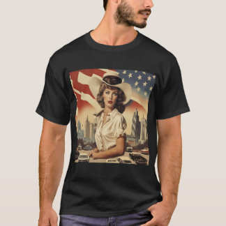 Vintage American Woman T-Shirt - Retro Style Fashi