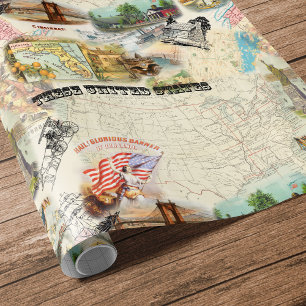 Vintage Americana Collage Wrapping Paper