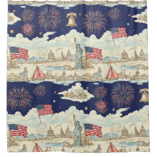 Vintage Americana Fireworks Scenic (1) Shower Curtain