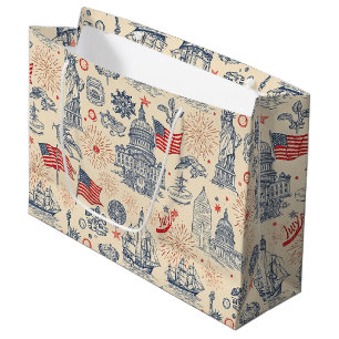 Vintage Americana Fireworks Scenic (3) Large Gift Bag