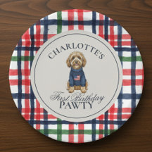 Vintage Americana Plaid Doodle Dog First Birthday