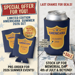 Vintage Americana Summer 2026 Patriotic Shield Can Cooler