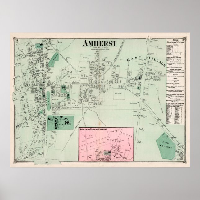 Vintage Amherst MA Map (1873) Poster (Front)