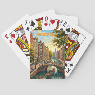 Vintage Amsterdam Netherlands - Colourful Canal Playing Cards