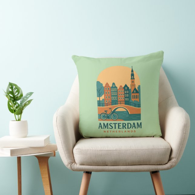 Vintage Amsterdam Pillow - Retro Netherlands Canal (Chair)