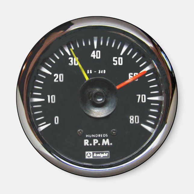 Vintage Analogue Auto Tachometer Round Magnet (Front)