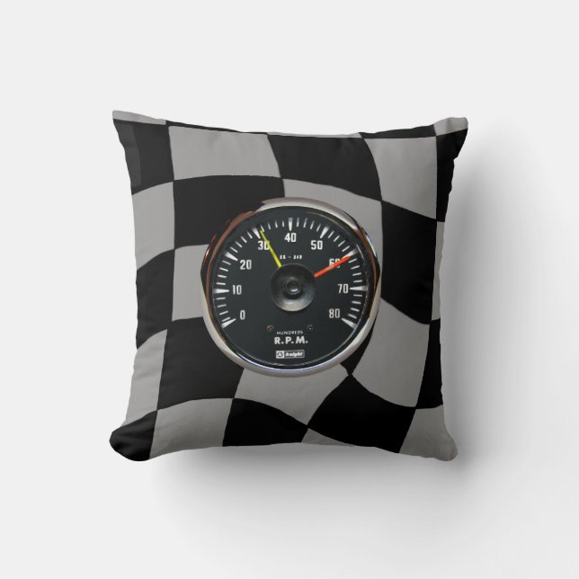 Vintage Analogue Auto Tachometer Square Throw Pill Cushion (Front)