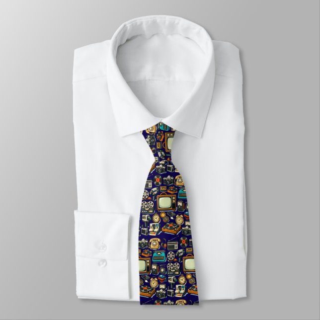 Vintage Analogue Devices Collage Pattern Tie (Tied)