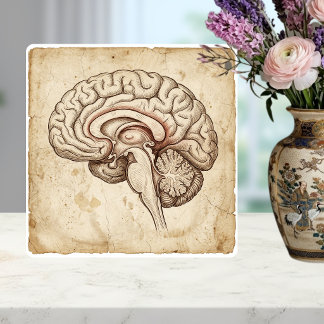 Vintage Anatomical Brain Ink Sketch Sepia Ceramic Tile